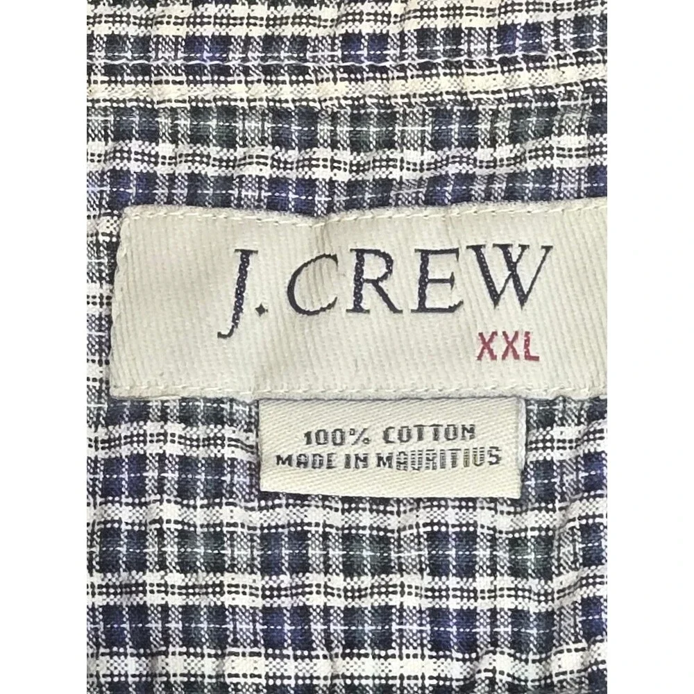 J. Crew Men’s Blue White Green Gingham Seersucker  Button-Down Shirt Size XXL